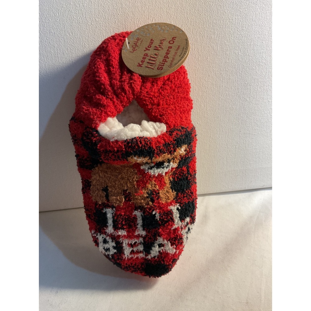Legale Kids Little Bear Slippers‎ Fuzzy Red Plaid Childrens Size 6-11 New